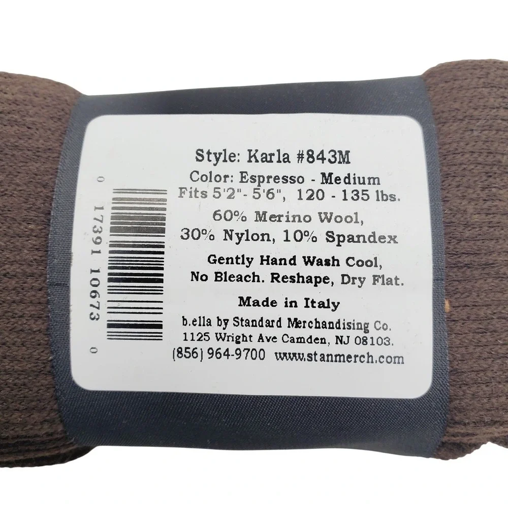 Merino Wool Tights Medium Espresso Brown Ribbed Karla B.ella Opaque NEW Warm M